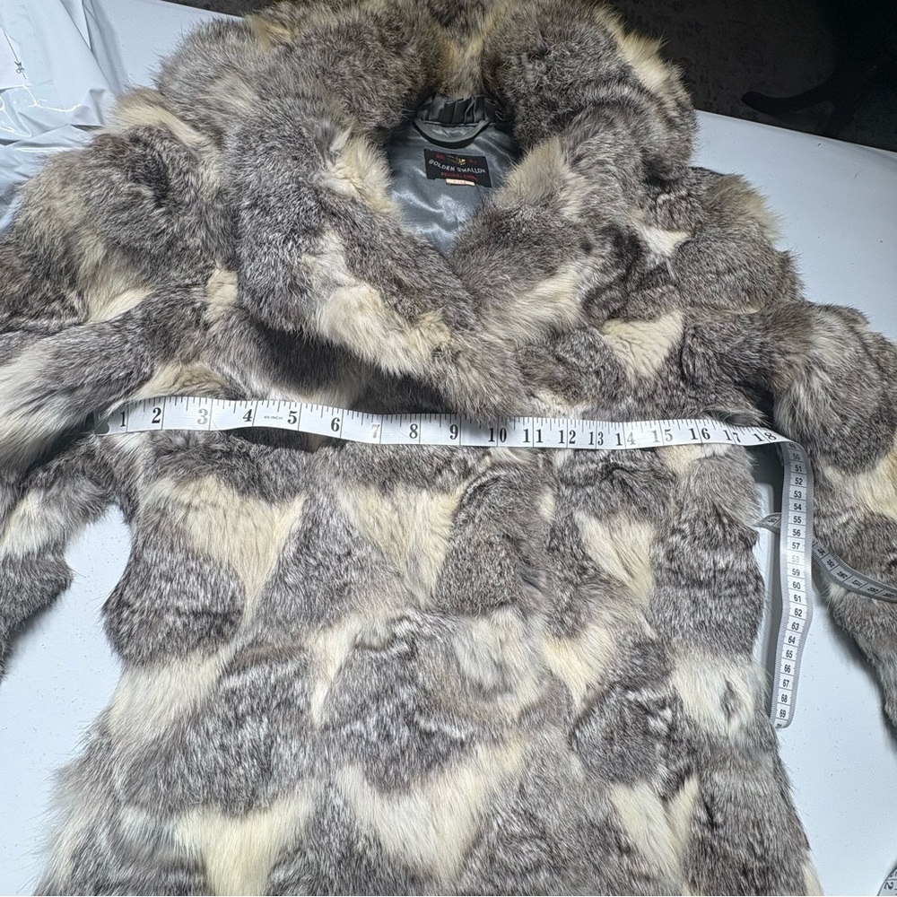 Vintage 70s Golden Swallow 70s White Rabbit Fur Coat Elegant Collar S/M - Picture 16 of 17
